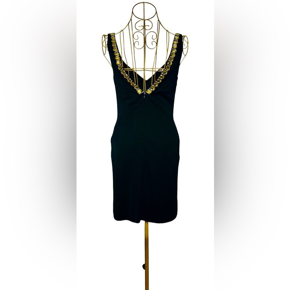 Basix Black Label Sexy Cocktail V-Neck Mini Dress w/Gold & Silver Rhinestones, 0 - Picture 4 of 16
